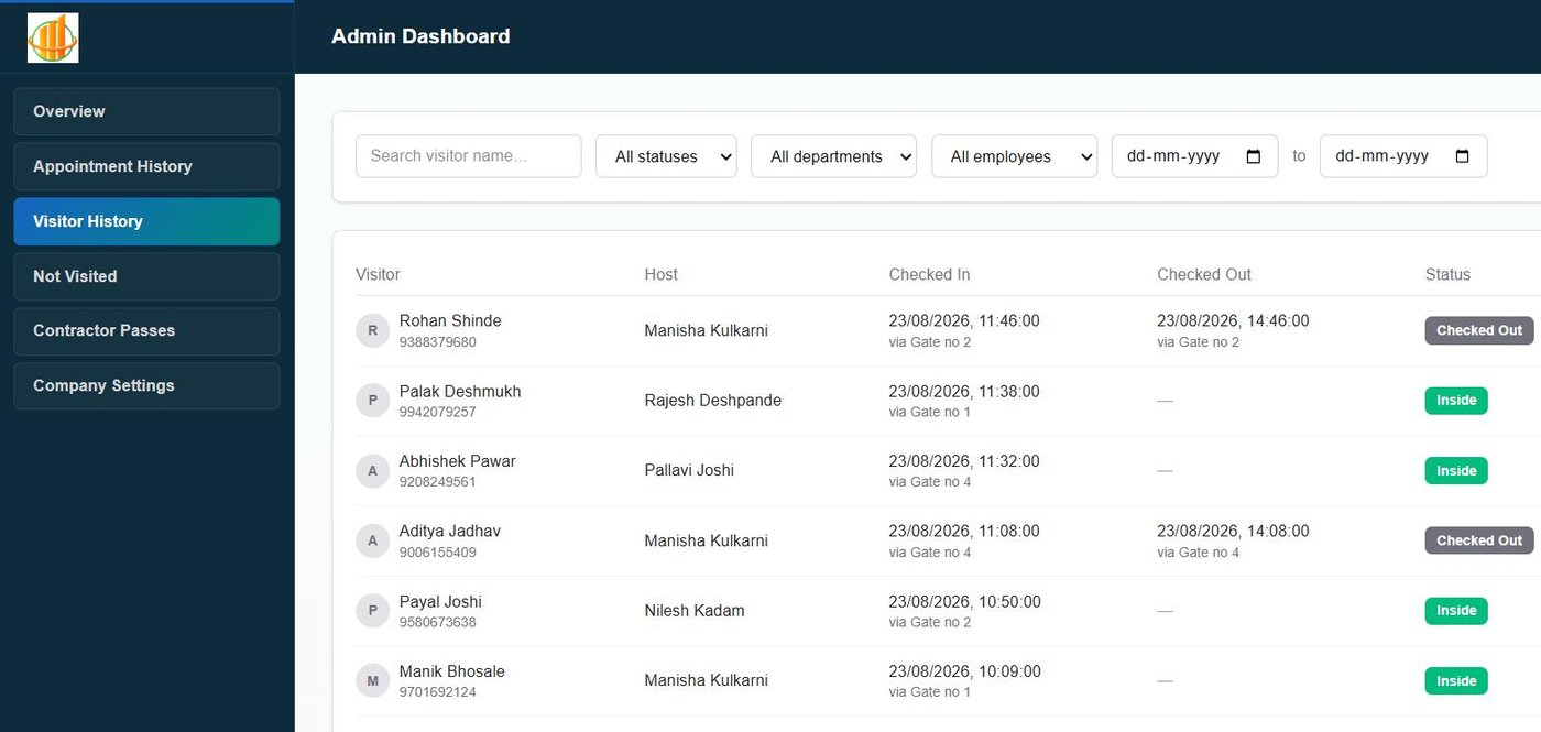 IVMS Visitor History with searchable check-in and check-out records